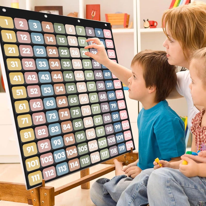 Yoink Boho Number Pockets Chart 1-120 with 135 Double-Sided Number Cards, Wall Mountable Hundred Chart for Kids Classroom Teachers Home Counting and Organizer, Black - Image 5